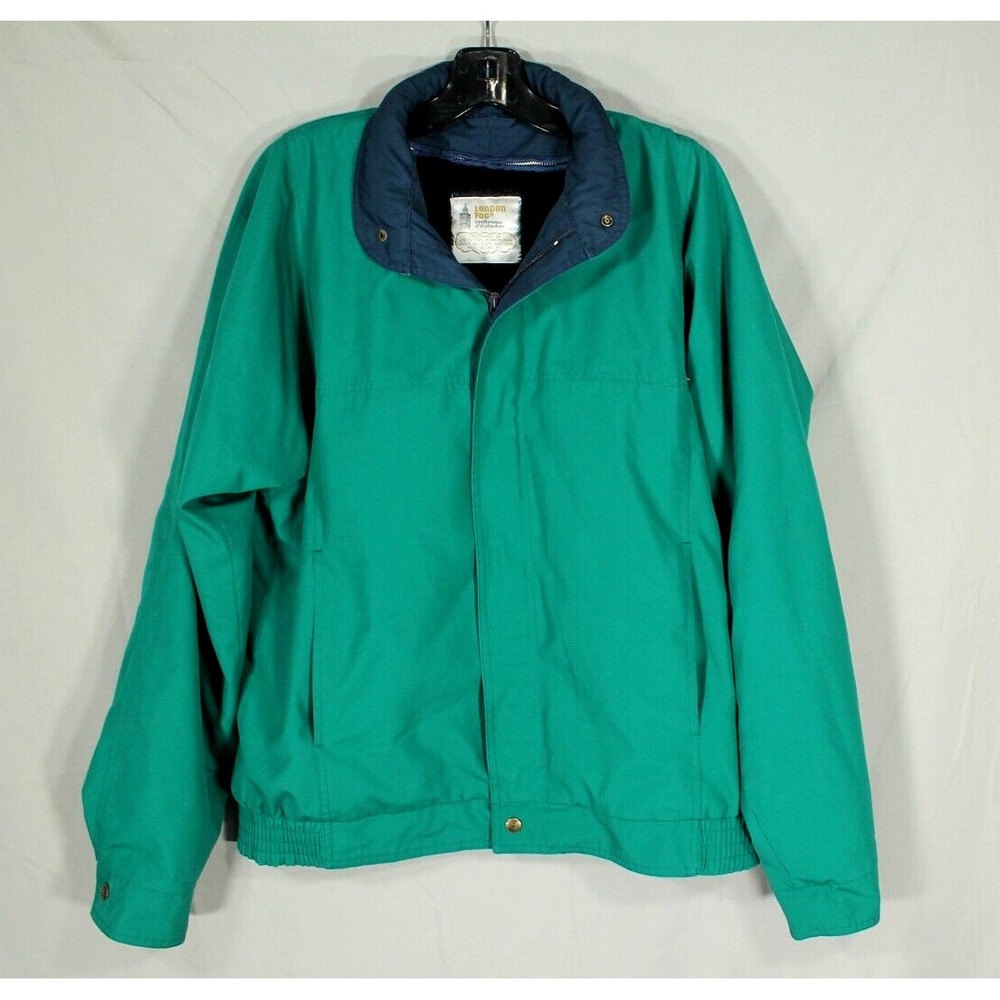 VTG LONDON FOG Men's GREEN Zip/Snap REMOVABLE FUR LINER 2-Pockets JACKET Sz 40L